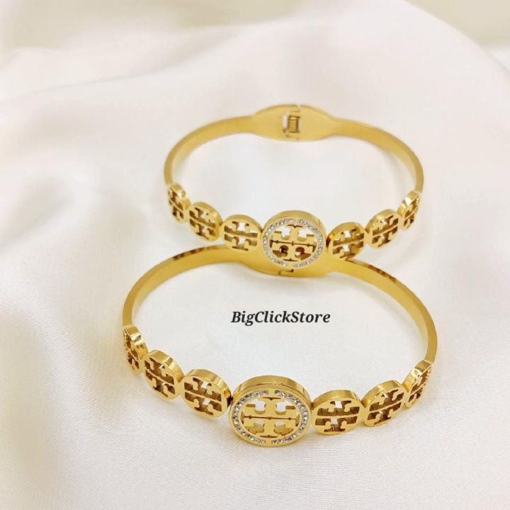 Tory Burch Diamond Love Cuff Bracelet - Stainless Steel Bangle - Gold Plated Cuff -  Anti Tarnish - Imported Thai Quality Jewellery for Women & Girls
