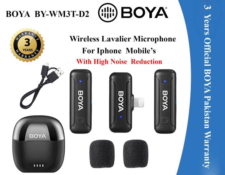 BOYA 3 Years Warranty - BY-WM3T-D2 Mini 2.4GHz Wireless Microphone with Charging Case For Iphone Mobiles