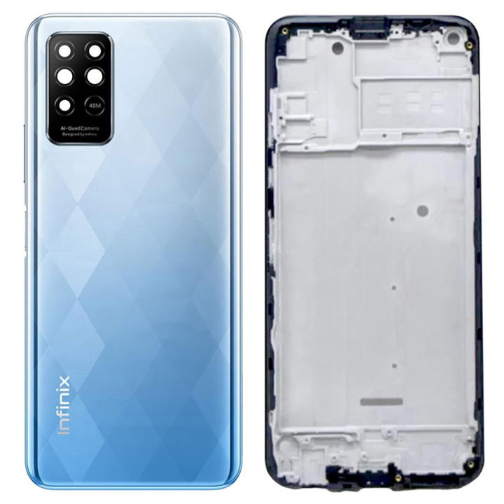 Infinix Note 8i Middle Frame Housing with Power and Volume Buttons and Camera Lens for Complete Body Casing Replacement For Note 8i - Blue