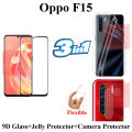 Oppo F15 Full Black 9D|5D|6D|10D|11D|21D Tempered Glass Screen Protector Full Glue Edge To Edge + Back Camera 9H Gorilla Flexible Protector + Back Jelly Protector Clear Soft Protection Film Transparent Hydrogel Film Protector For Oppo F15. 