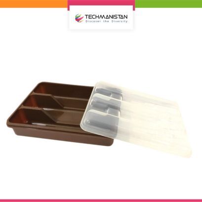 Techmanistan Cutlery Holder With Lid, 3 Compartment Cutlery Box, Cover Cutlery Tray Spoon Holder With Lid