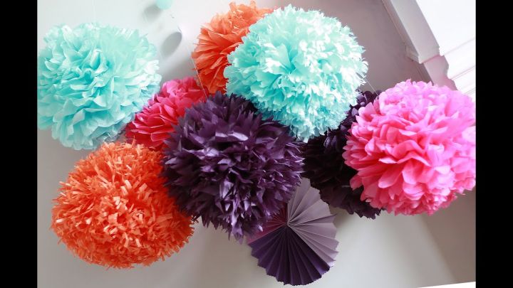 PAPER FLOWER POM POM - 12 INCH FLOWER POM POM - PARTY DECORATION POM POM