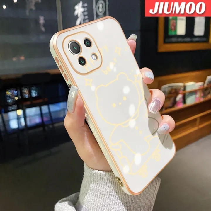 JIUMOO%20Casing%20For%20Xiaomi%20MI%2011%20Lite%204G%2011%20Lite%205G%2011%20Lite%205G%20Ne%20Case%20Yellow%20Bear%20Pattern%20New%20Plating%20Square%20Border%20Casing%20Soft%20Silica%20Gel%20Shockproof%20Phone%20Cases%20All%20Inclusive%20Camera%20Lens%20Protective%20Cover%20-%20Image%203