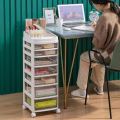 Cosmetic Organizer Cart with Handle and Lockable Wheels, Multifunctional Acrylic Storage Shelves Rolling Utility Cart. 