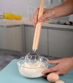1pc Stainless Steel Handheld Manual Dough Mixer with Wooden Handle, 10.43"x2.95" Non-Stick Baking Tool, Egg Whisk for Bread Making, Pastry, and Cake. 