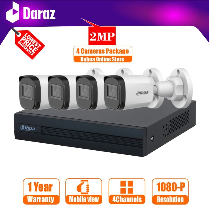 Dahua 4 Cameras Package, Dahua 4 Cameras Setup, 4 Cameras Setup 4 Cctv Cameras Setup- 2 Megapixels 1080p Full HD - Camera System for Home - 1 Year Warranty (Tags: Dahua Hikvision Polo 4 Cameras Package Setup)