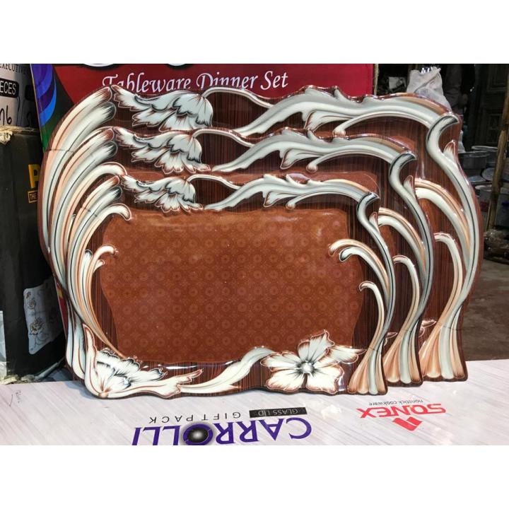 Serving Tray Set of 3 Melamine Tray Set High Quality Plastic Trays Different Sizes for Household Kitchen Multipurpose Use