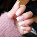 New 12 pcs Simple French small fresh finished nail piece jelly nude pink French white edge,Shape Natural Women Artificial Acrylic Fashion Coffin, Ballerina nails for girls, polygel nail kit. 