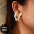 Docona Trendy Gold Double Butterfly Stud Earrings for Women Gift Charm Gold Metal Wing Earrings Statement Jewelry. 