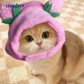 Adorable Strawberry Cat Plush Hat Soft Lightweight Pet Cosplay Headwear for Fun Photos Fastener Tape Included. 