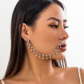 PuRui Bohemia Nose Ring Stud Earrings Rhinestone Tassel Chain Connecting Nose Clip for Women Nostril Piercing Party Jewelry. 