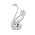 6pcs/Set Cute Little Creative Swan Fruit Coffee Spoon Rack Tableware Set Dessert Spoon Duck Shaped Stand. 