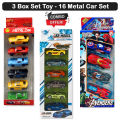 3 Box Set 16 Pcs Cars Set -  Multicolor Alloy Metal Diecast Cars Vehicle Toys - For Kids Boys Girls Car Die Cast Piston Cup Lightning Mcqueen Toy Free Wheel. 