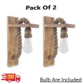 Pair of Rustic Rope Solid Grains Wood Wall Lamp. 