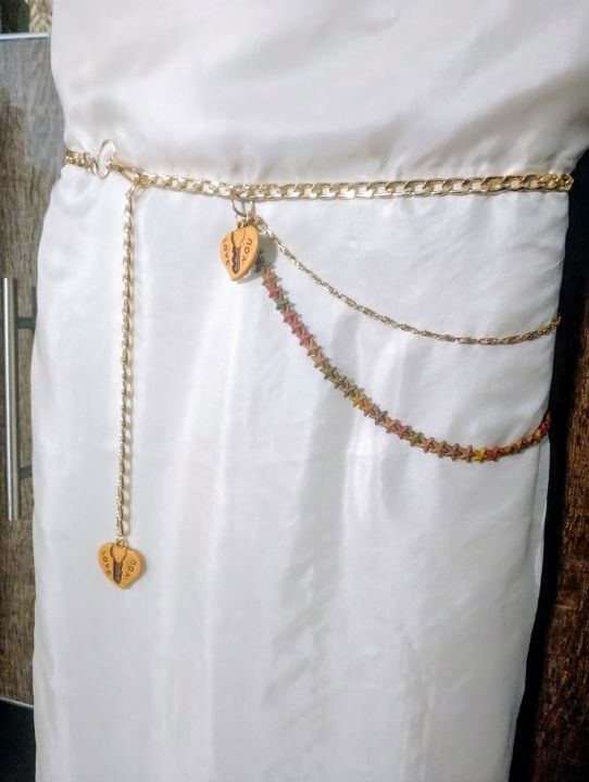 Elegant Multi-Layer Metal and Beads Chain Waist Belt
