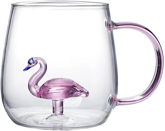 3D Flamingo Glass Mug with Handle  Romantic Pink Flamingo Coffee, Tea &  Juice Cup | Daraz.pk