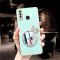 For Infinix Hot 8 Back Cover Bowknot Makeup Mirror Luxury 6D Plating Frame Shiny Cases Soft Silicone Square Protective Mobile Phone Case for Girls. 