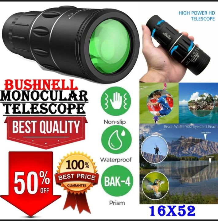 16X52 Bushnelll Monocular Telescope 16x Zoom Day Vision Optic Lens Spotting Scope Mobile Phone Camera Magnifier Monocular Telescope Single Cylinder Bird Watching Golf Sport Camping Hiking Portable Telescope Scope 66M/8000M HD 16 x 52
