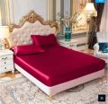 Silk Fitted Bedsheet Plain King Size, 3 Piece Printed Fancy Silk Fitted Bed Sheet King Size with 2 Silk Pillow Covers, Silk Bed Sheet King Size Fancy has Soft and Elegant Feel Size  78' x 84' x 12'. 