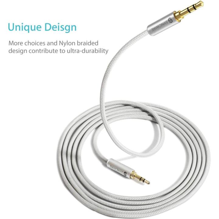 Syncwîré Long Aux Cable 6.5Ft- Auxiliary Audio Cable for Headphones, Car, Home Stereos, îPhóné/Ipàd îPòd/Echò Dot, Gáláxy S8/ Gáláxy Nòté 8/ Smártphònés & More - Silver