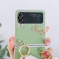 HOCE Fashion Phone Case For Samsung Galaxy Z Flip 4 Flip 3 With Hand Holder Silk Chain Cases For Z Flip4 Flip3 Lovely Spring Color Cover. 