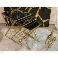 Nesting Tables Set Coffee Table Set Side Table Set Black And Gold Cross Legs Accent Tables Set Of 3. 