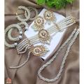 Traditional Golden Finish Necklace , Earrings , Bindia | Teeka & Adjustable Bangle Jewellery Set For Girls - Bridal Choker Jewellery Set - Jewellery Set For Girls - Bridal Jewellery Set - Bride Jewelery Set. 