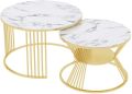 Stylish Metallic Mid Coffee Table Set with Gold Metal Frame - Round Side Table with Shelf, Nesting Coffee Table Set of 2, Stackable Metal Coffee Tables for Nesting Tables, Center Table, Wooden Table, Coffee Table, and Cocktail Table!. 