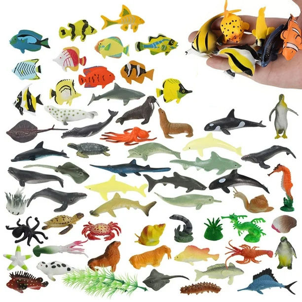 12 / 24 Pcs - Ocean Creatures Sea Animal Kingdom Toy Set - Silicone Soft Rubber Fish Action Figure Under Water Character World Wild Fishes Animals Jungle Zoo - Big Large Size Animal For Kids Boys Girls Baby Toys