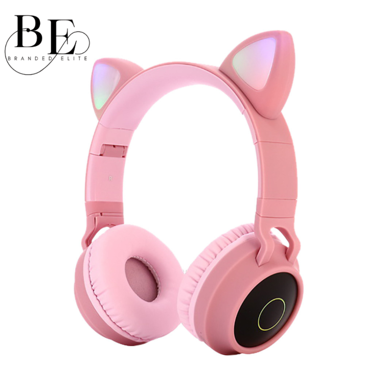 BRANDED ELITE STN-28 Cat Ear Wireless Bluetooth Headphones | Over-Ear Kids Headset with LED Light Up Ears, Mic, TF/FM Support, Foldable Design