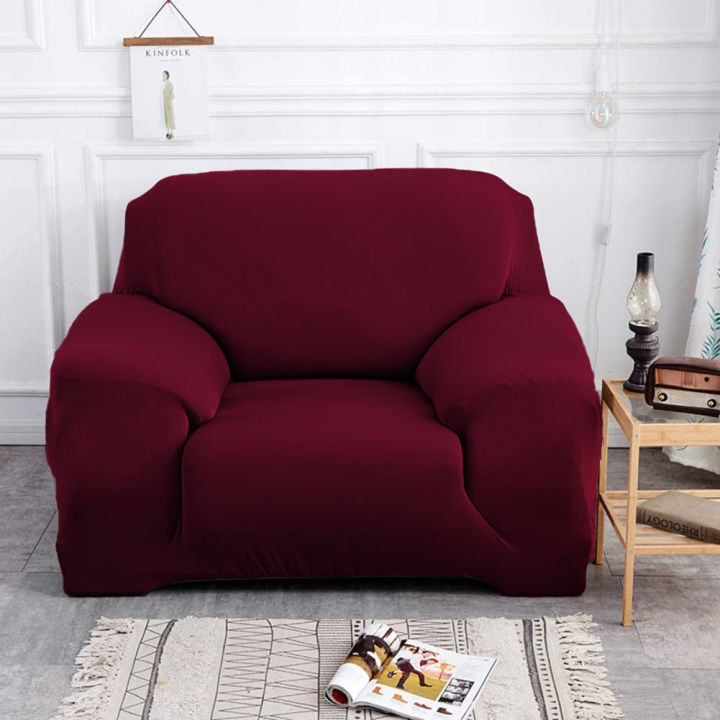 Sofa Cover 1 Seater, Stretchable Single Seater Sofa Cover, Elastic Fitted Solid Color, Standard Size
