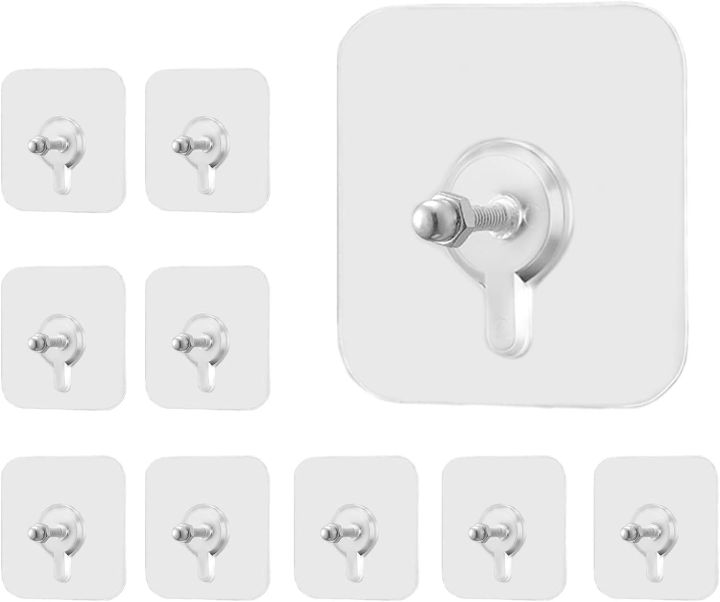 Vaguelly 9-Pack Heavy Duty Self-Adhesive Hooks – No Drilling, No Damage, Perfect For Picture Frames, Clocks & Wall Decor (Transparent, 2.36 Inch)