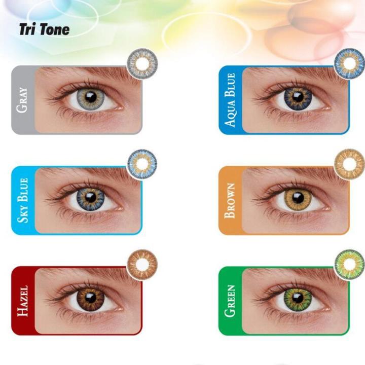 1 Pair Three Tone Pair of Contact Lens Multi Color Eye Lenses Soft Eyes Lences With Solution High Quality With Free Kit Blue Green Grey Hazel Aqua Brown Color lens