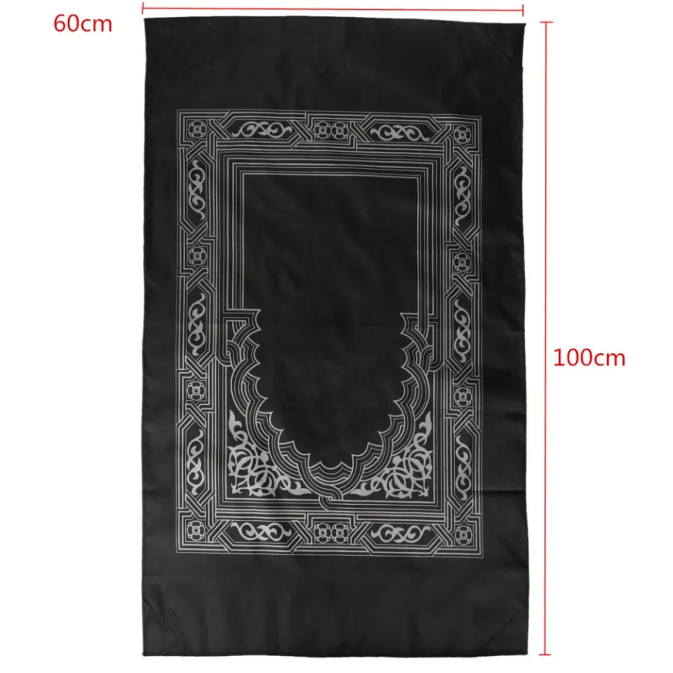 POCKET PRAYER MAT ISLAMIC TRAVEL JAENAMAZ WITH QIBLA KAABA COMPASS IN POUCH RUG