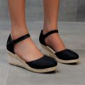 Sandals Ladies Straw Hemp Rope Sandals Retro Linen Canvas Wedge Round Toe Casual Singles Shoe Elegant Closed Toe Sandal. 