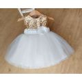 baby girl fancy frock white golden. 