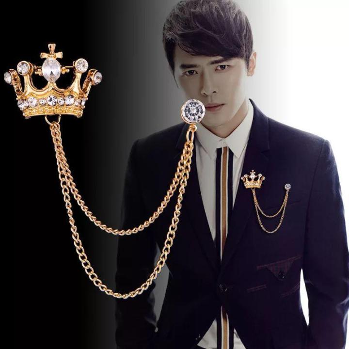 Crown Brooch For Men For Shirt Jacket Coat Wedding Party Jewellery Gift