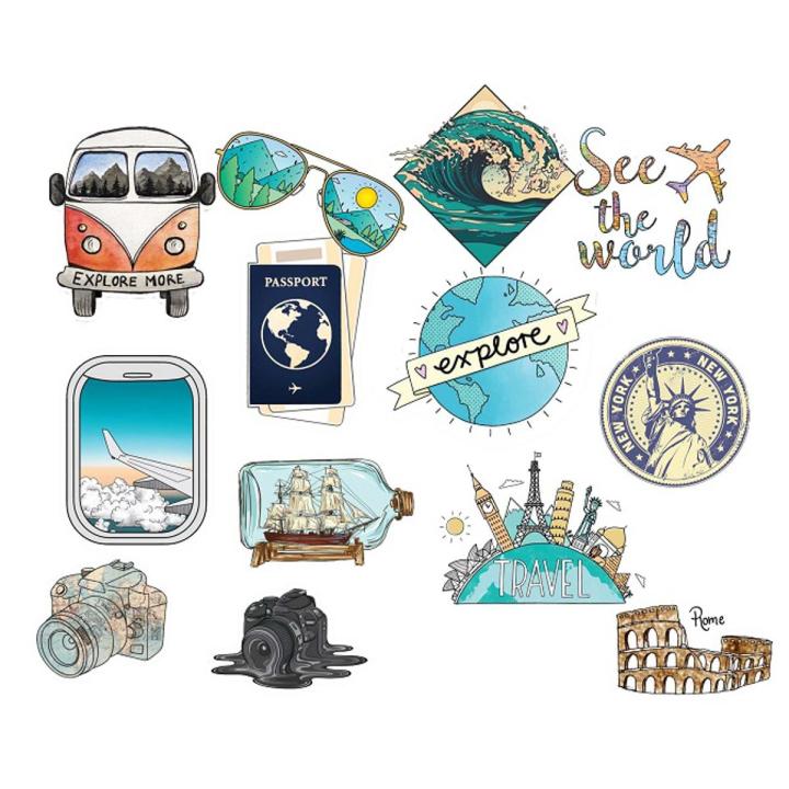 Travel Stickers  Explore More Decals Wanderlust Pack Of 13  See The World Stickers Adventure Themed Passport, Camper Van, Landmarks | Journal, Laptop, Luggage Decor Stickers