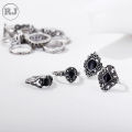 Pack of 15 Antique Design Rings for Girls Set of 15 Premium Quality Silver Black Stone Rings for Ladies Elephant Crown Rings. 