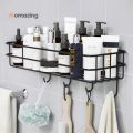 "Organize Your Bathroom: Wall-Mounted Storage Shelf/Rack with Iron Hooks". 