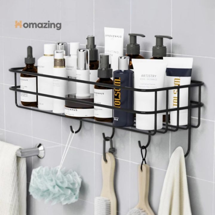 "Organize%20Your%20Bathroom:%20Wall-Mounted%20Storage%20Shelf/Rack%20with%20Iron%20Hooks"%20-%20Image%205