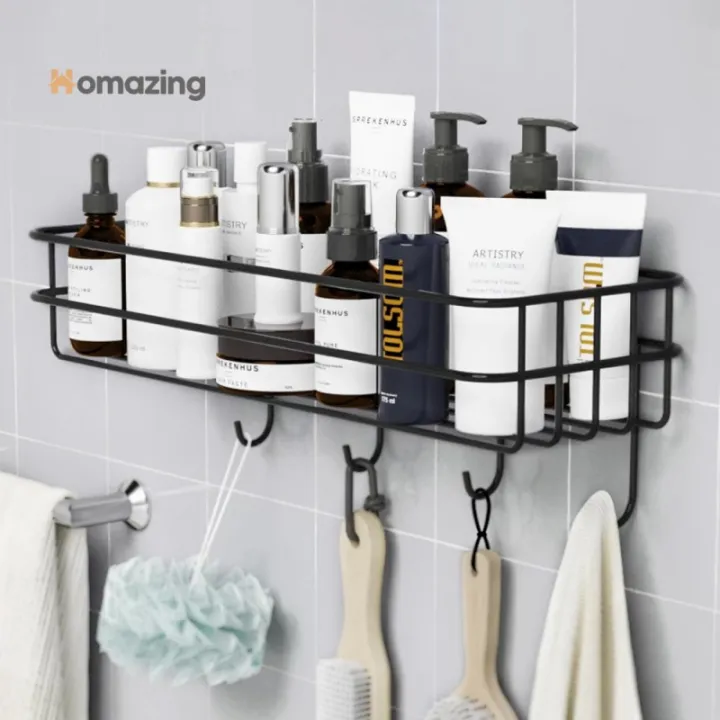 "Organize%20Your%20Bathroom:%20Wall-Mounted%20Storage%20Shelf/Rack%20with%20Iron%20Hooks"%20-%20Image%205