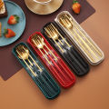 4pcs Portable Stainless Steel Cutlery Set Travel Dinnerware Set Spoon Fork Chopsticks Kitchen Accessory with Case Cutlery Camping Dinner Sets. 