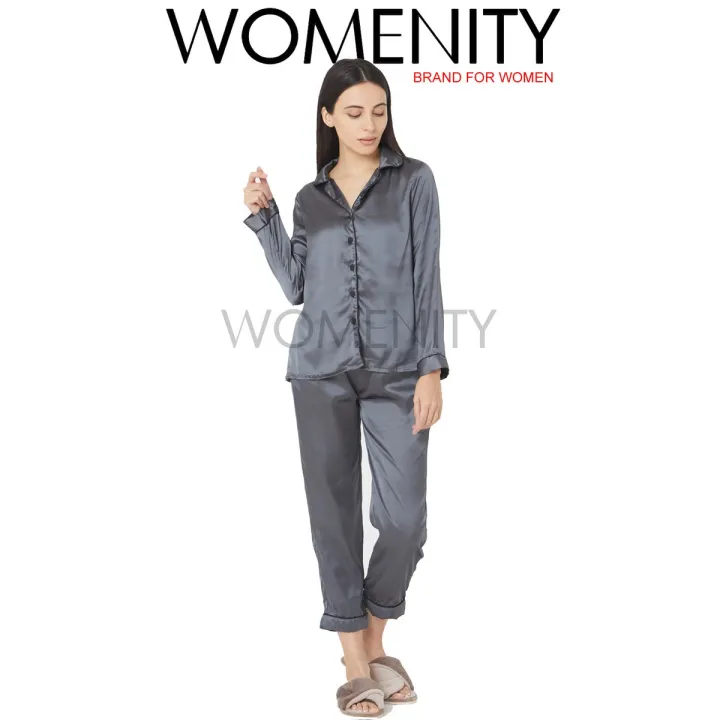 Womenity Night Suit For Girls Silk Night Dress Hot Nighty Trouser Shirt Complete Night Suit For Women Daraz.pk