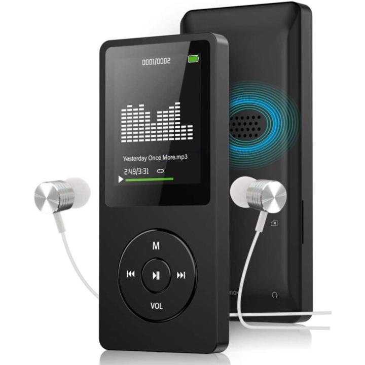 Mp3 Player with FM Radio and Voice Recorder, Ultra Slim Music Player with Video Play Text Reading and Build-in Speaker Support up to 128GB, Music Earphone Included (Black)