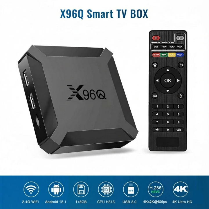 MXQ/X96Q Ultra HD 4K Android 15.1 Smart TV Box 1GB RAM 8GB ROM High Resolution Media Player