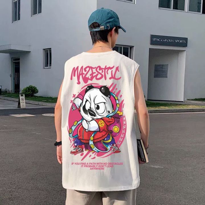 Hip Hop Oversized Tank Top For Men Cartoon Printed Fashion Vest Casual Sleeveless Tshirt Tops All-Match Plus Size Couple T Shirt Clothes