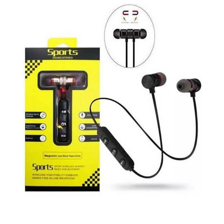 WIRELESS BLUETOOTH EARPHONES SPORT RUNNING HEADPHONES METAL MAGNETIC HEADSET STEREO BASS EARBUDS HANDSFREE WITH MIC/ Magnetic Handfree / Handsfree / Wirless Handfree / Sports Handfree