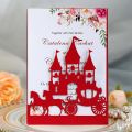 25Pcs Carriage Castle Wedding Invitations With Pearl Paper Laser Cut Invitation Greeting Cards Baby Shower Thank You Card. 