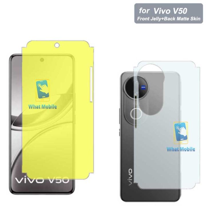 2 IN 1 Vivo V50 Front Jelly Screen Protector + Back Matte film soft skin Sticker Wrap Protection For Vivo V50 - Transparent